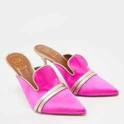 Pre Owned Malone Souliers Pink/Gold Leather and Satin Mule Sandals Size 39