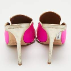 Pre Owned Malone Souliers Pink/Gold Leather and Satin Mule Sandals Size 39