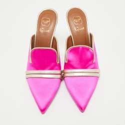 Pre Owned Malone Souliers Pink/Gold Leather and Satin Mule Sandals Size 39