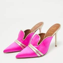 Pre Owned Malone Souliers Pink/Gold Leather and Satin Mule Sandals Size 39