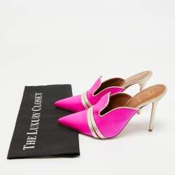 Pre Owned Malone Souliers Pink/Gold Leather and Satin Mule Sandals Size 39