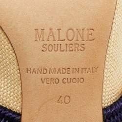 Malone Souliers Beige/Navy Blue Raffia and Cord Mara Pointed Toe Mules Size 40