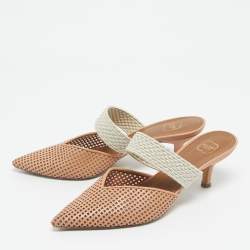 Pre Owned Malone Souliers Beige/Cream Fabric and Leather Maisie Mules Size 35