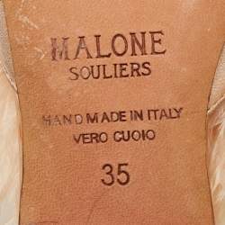 Pre Owned Malone Souliers Metallic Leather and Feather Pointed Toe Flat Mules Size 35