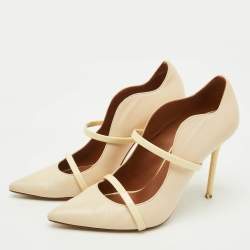 Pre Owned Malone Souliers Cream Leather Maureen Pointed Toe Pumps Size 39.5