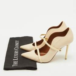 Pre Owned Malone Souliers Cream Leather Maureen Pointed Toe Pumps Size 39.5