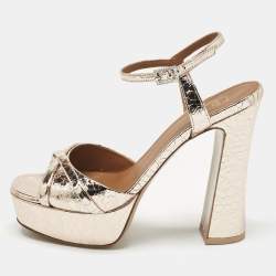 Pre Owned Malone Souliers Metallic Leather Platform Ankle Strap Sandals Size 38.5