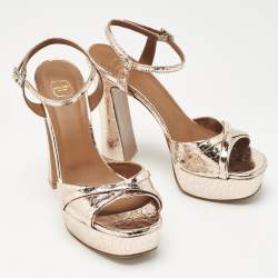 Pre Owned Malone Souliers Metallic Leather Platform Ankle Strap Sandals Size 38.5