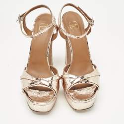 Pre Owned Malone Souliers Metallic Leather Platform Ankle Strap Sandals Size 38.5