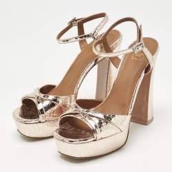 Pre Owned Malone Souliers Metallic Leather Platform Ankle Strap Sandals Size 38.5