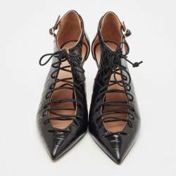 Pre Owned Malone Souliers Black Croc Embossed Leather Montana Lace Up Pumps Size 41