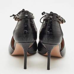 Pre Owned Malone Souliers Black Croc Embossed Leather Montana Lace Up Pumps Size 41