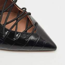 Pre Owned Malone Souliers Black Croc Embossed Leather Montana Lace Up Pumps Size 41