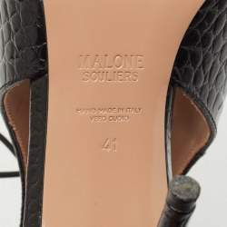 Pre Owned Malone Souliers Black Croc Embossed Leather Montana Lace Up Pumps Size 41