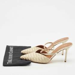 Pre Owned Malone Souliers Gold Leather and Woven Fabric Marla Mules Size 41
