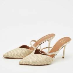 Pre Owned Malone Souliers Gold Leather and Woven Fabric Marla Mules Size 41