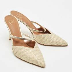 Pre Owned Malone Souliers Gold Leather and Woven Fabric Marla Mules Size 41