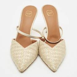 Pre Owned Malone Souliers Gold Leather and Woven Fabric Marla Mules Size 41