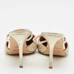 Pre Owned Malone Souliers Gold Leather and Woven Fabric Marla Mules Size 41