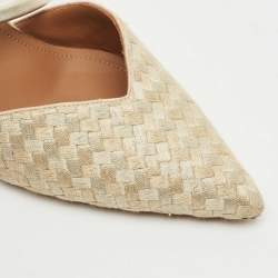 Pre Owned Malone Souliers Gold Leather and Woven Fabric Marla Mules Size 41