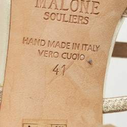 Pre Owned Malone Souliers Gold Leather and Woven Fabric Marla Mules Size 41