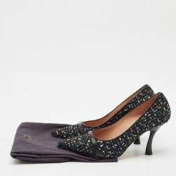 Pre Owned Malone Souliers Black Tweed and Leather Jhene Pointed Toe Pumps Size 38.5