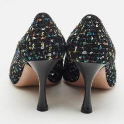 Pre Owned Malone Souliers Black Tweed and Leather Jhene Pointed Toe Pumps Size 38.5