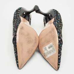 Pre Owned Malone Souliers Black Tweed and Leather Jhene Pointed Toe Pumps Size 38.5