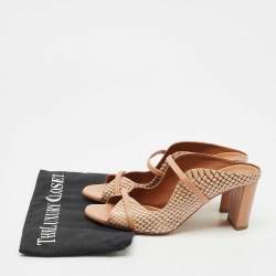Pre Owned Malone Souliers Beige Watersnake Leather Norah Heel Mules Size 37.5
