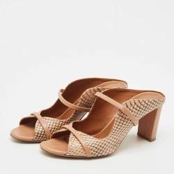 Pre Owned Malone Souliers Beige Watersnake Leather Norah Heel Mules Size 37.5