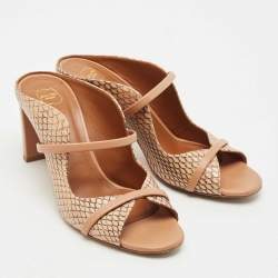Pre Owned Malone Souliers Beige Watersnake Leather Norah Heel Mules Size 37.5
