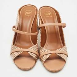 Pre Owned Malone Souliers Beige Watersnake Leather Norah Heel Mules Size 37.5
