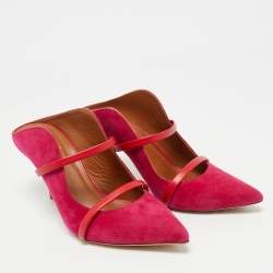 Pre Owned Malone Souliers Pink/Red Suede Maureen Heel Mules Size 39