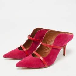 Pre Owned Malone Souliers Pink/Red Suede Maureen Heel Mules Size 39