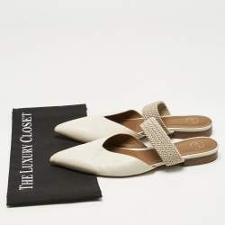Pre Owned Malone Souliers Cream Leather and Elastic Maisie Mules Size 42