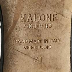 Pre Owned Malone Souliers Black Leather Montana Lace Up Pointed Toe Flats Size 41