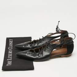 Pre Owned Malone Souliers Black Leather Montana Lace Up Pointed Toe Flats Size 41