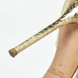 Pre Owned Malone Souliers Gold/Beige Leather and Python Embossed Daria Mules Size 41