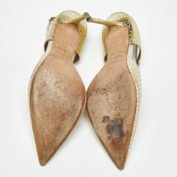 Pre Owned Malone Souliers Gold/Beige Leather and Python Embossed Daria Mules Size 41