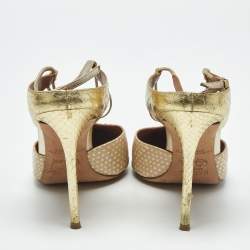 Pre Owned Malone Souliers Gold/Beige Leather and Python Embossed Daria Mules Size 41