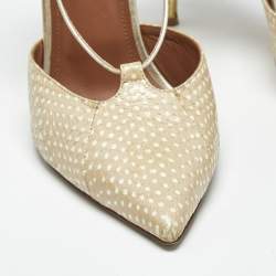 Pre Owned Malone Souliers Gold/Beige Leather and Python Embossed Daria Mules Size 41