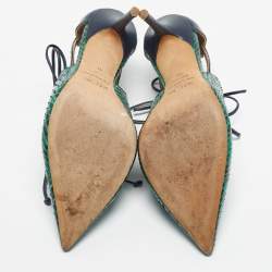 Pre Owned Malone Souliers Green/Navy Blue Leather and Snakeskin Leather Montana Pumps Size 41