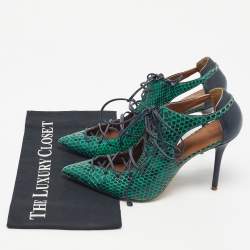 Pre Owned Malone Souliers Green/Navy Blue Leather and Snakeskin Leather Montana Pumps Size 41