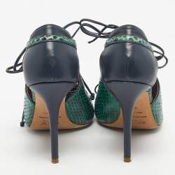 Pre Owned Malone Souliers Green/Navy Blue Leather and Snakeskin Leather Montana Pumps Size 41