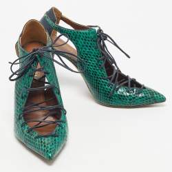 Pre Owned Malone Souliers Green/Navy Blue Leather and Snakeskin Leather Montana Pumps Size 41