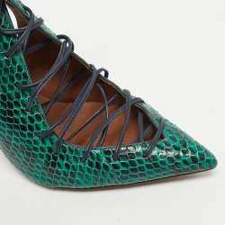 Pre Owned Malone Souliers Green/Navy Blue Leather and Snakeskin Leather Montana Pumps Size 41