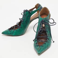 Pre Owned Malone Souliers Green/Navy Blue Leather and Snakeskin Leather Montana Pumps Size 41