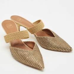 Pre Owned Malone Souliers Beige/Gold Straw and Woven Fabric Maisie Mules Size 41