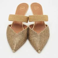 Pre Owned Malone Souliers Beige/Gold Straw and Woven Fabric Maisie Mules Size 41