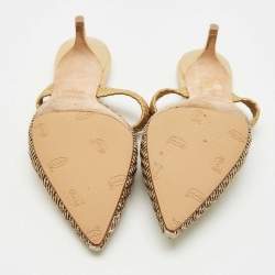 Pre Owned Malone Souliers Beige/Gold Straw and Woven Fabric Maisie Mules Size 41